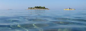 Kajak Fahrer vor einer kleinen Insel
